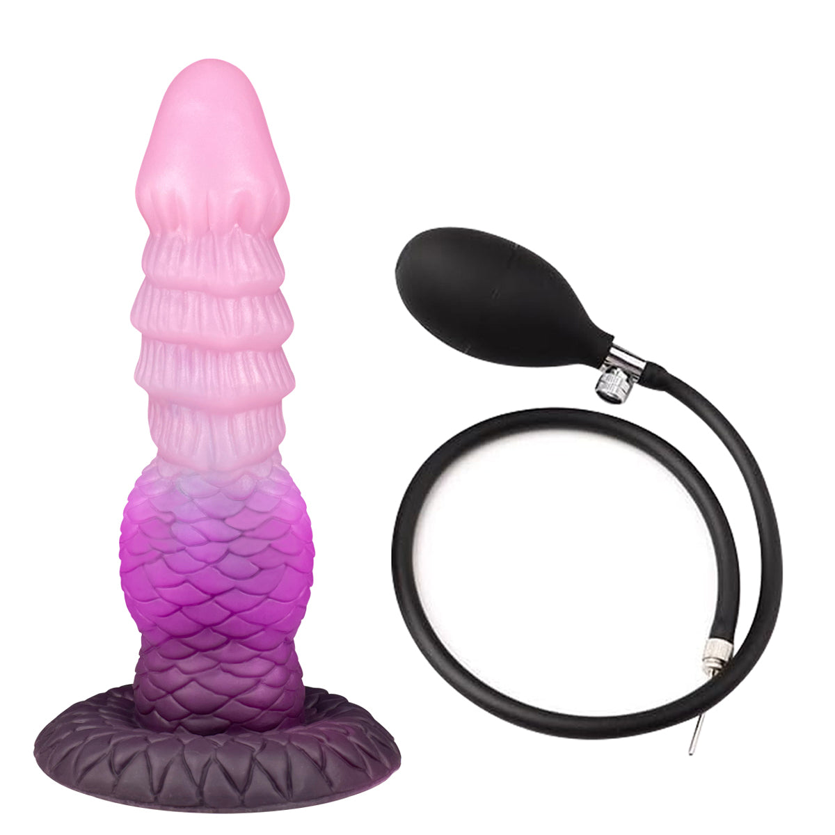 Roze Mermaid Scale Inflatable Dildo Met Zuignap