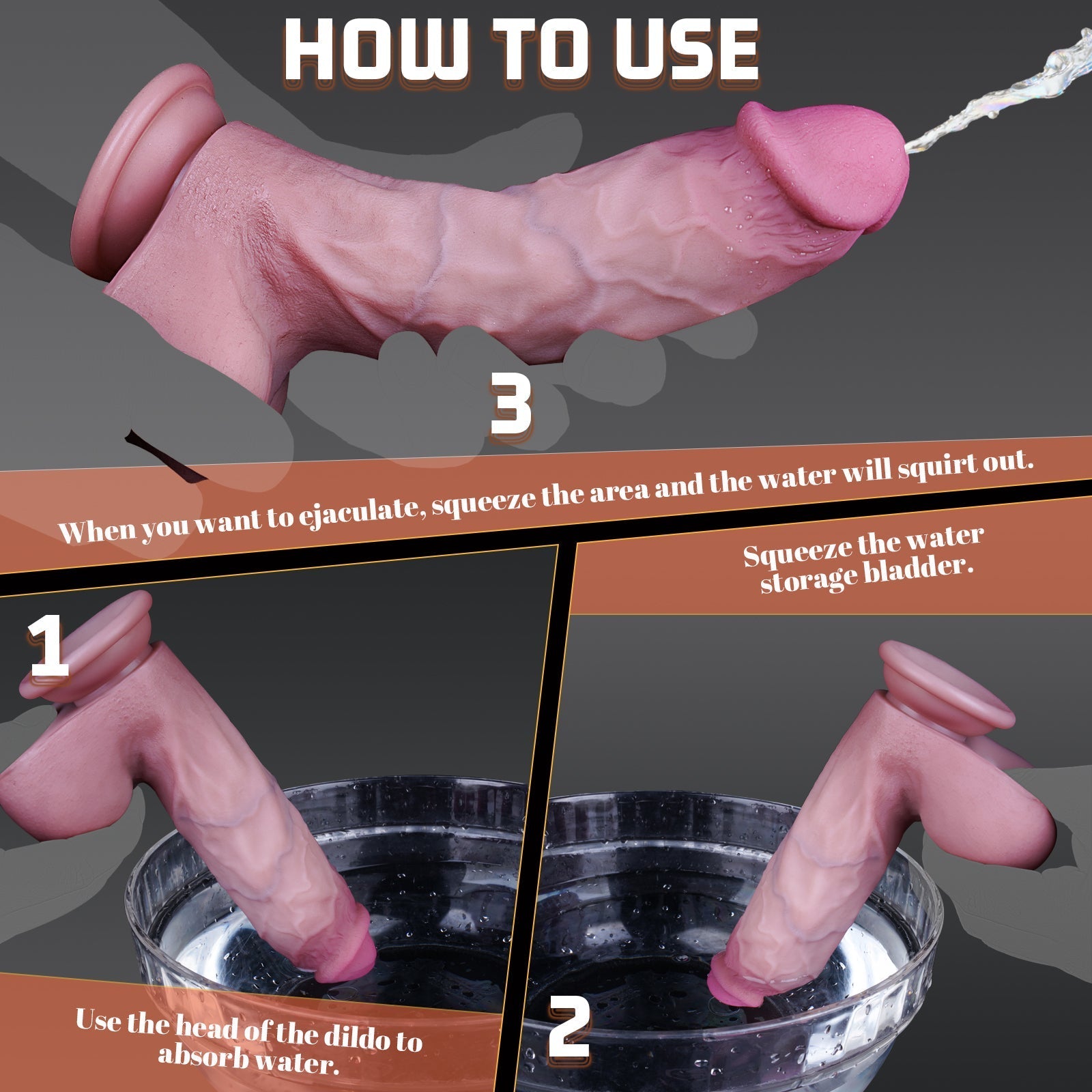 Realistische Squirting Dildo Met Knijpballen 19 cm