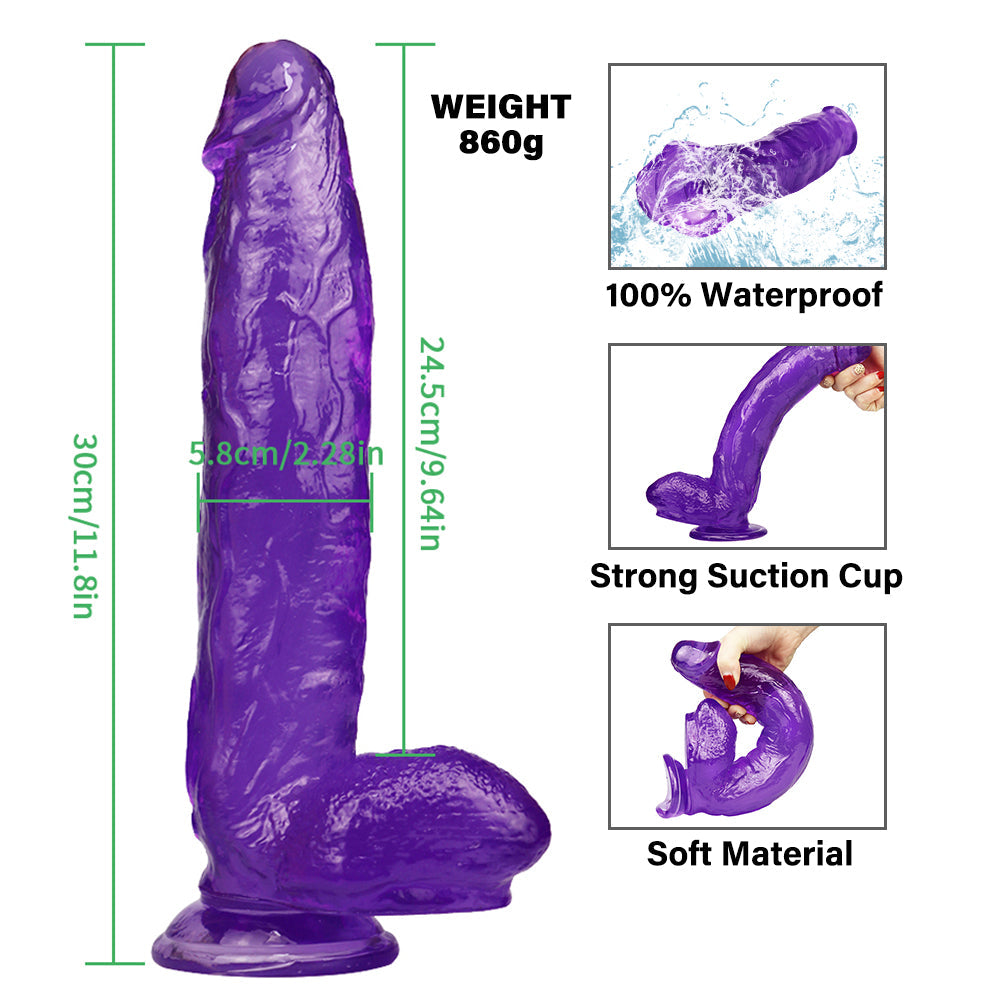 Paarse Dikke Jelly Dildo 30 cm Lang