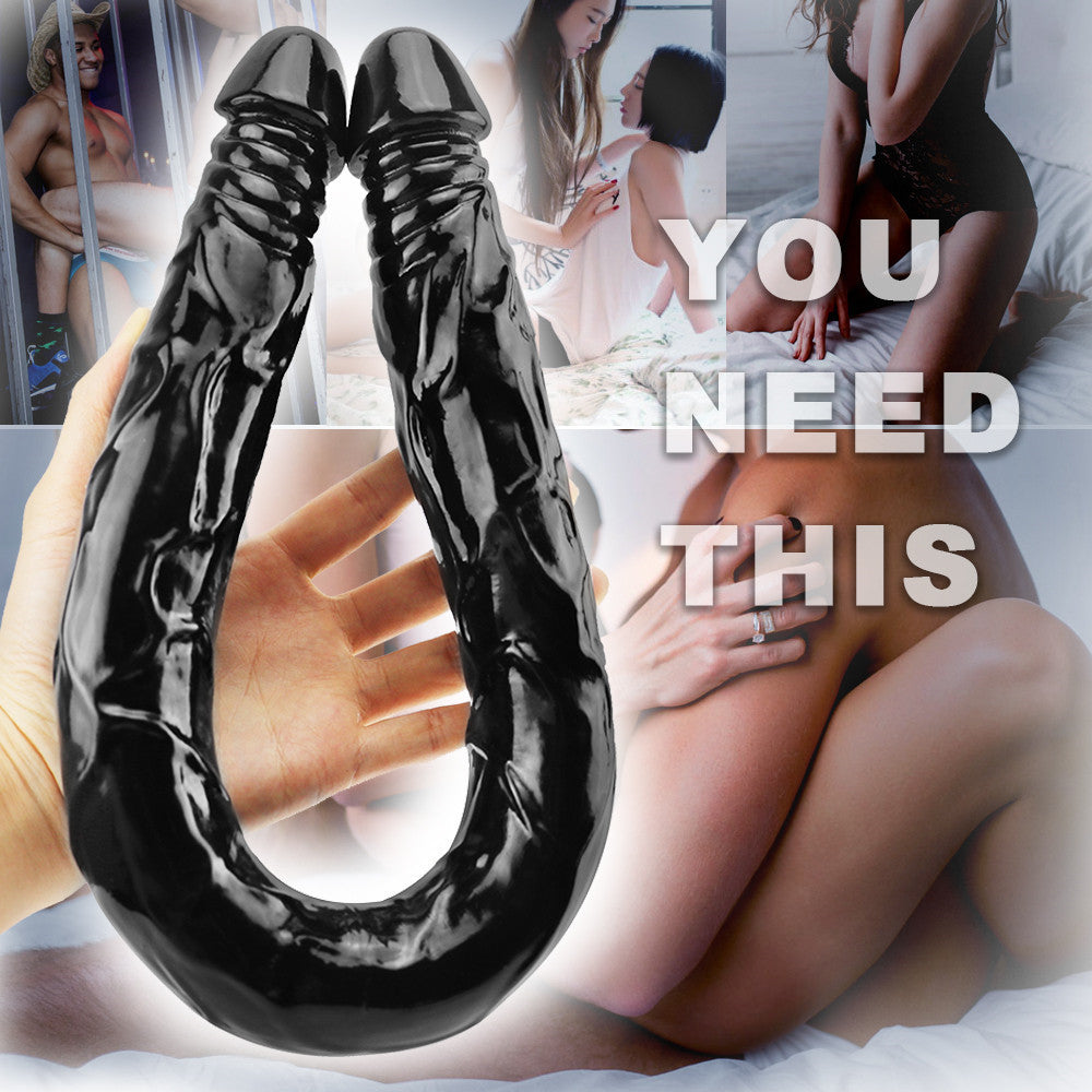 55cm Zwarte Doppeldildo XXL Met Realistische Koppen