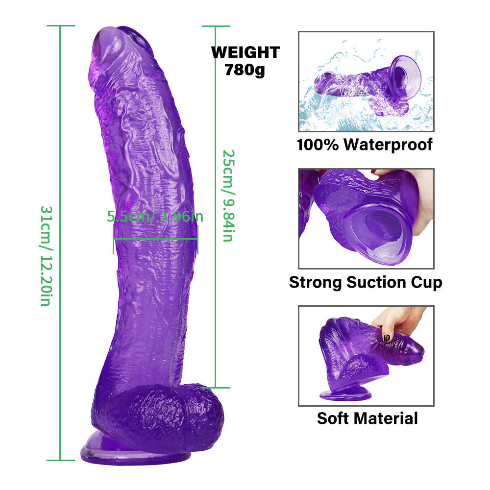 Grote Paarse Dildo 30cm Met Zuignap