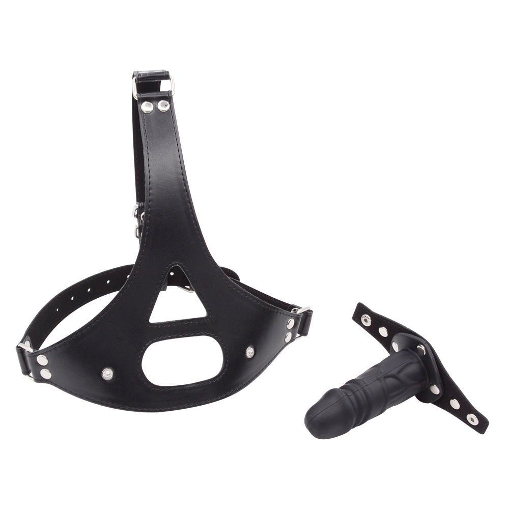 Zwart Verstelbaar Slavemasker Met Afneembare Gagdildo