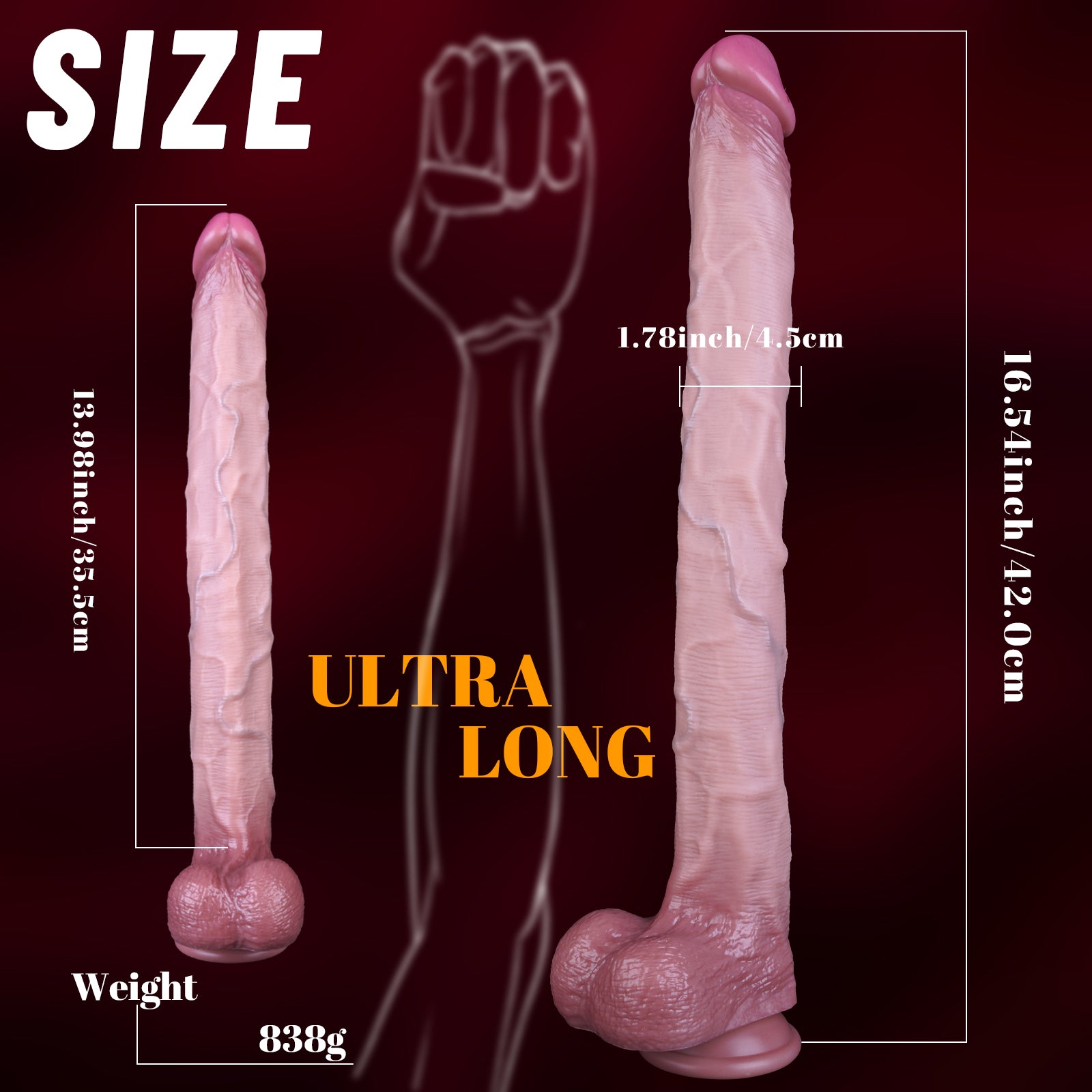 40 cm Long Dildo Dual Density Brown Realistic