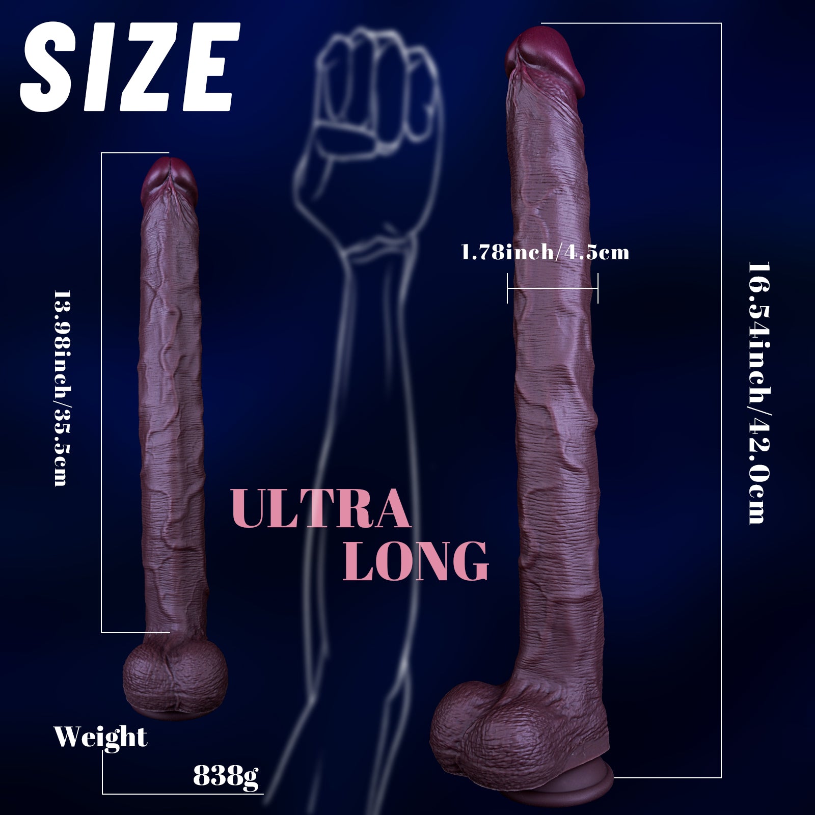 40 cm Long Dildo Dual Density Brown Realistic