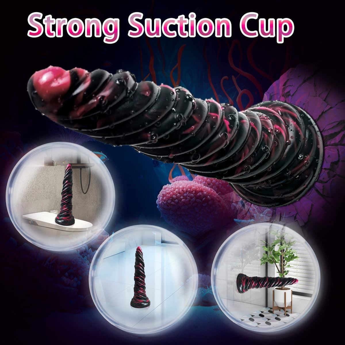 25 cm Zwart Rode Alien Geribd Dildo