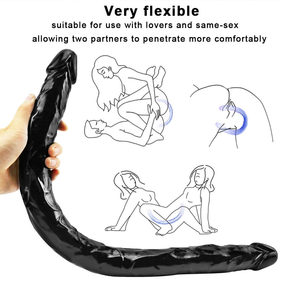 55cm Zwarte Doppeldildo XXL Met Realistische Koppen