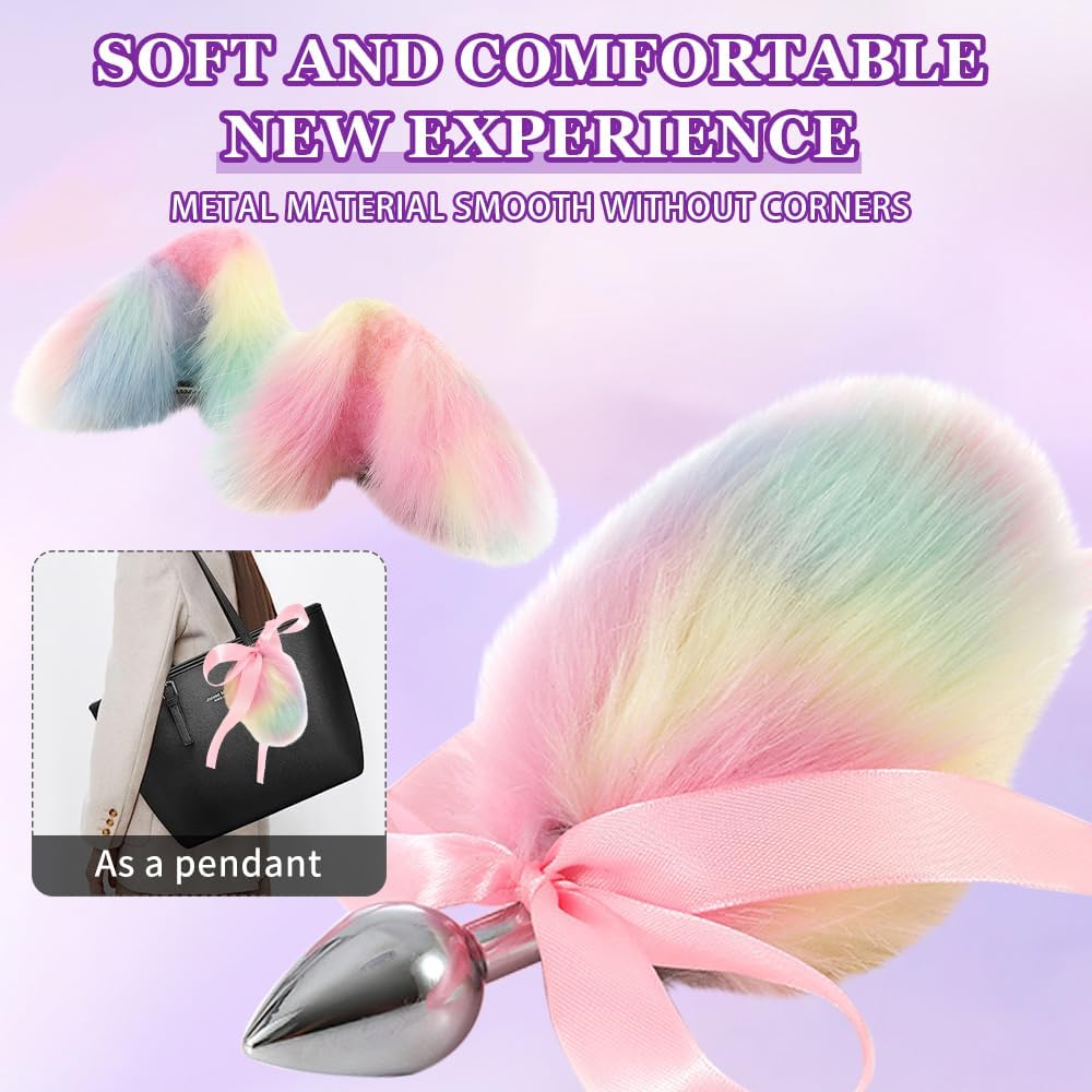 Regenboog Bunny Anal Plug Afneembare Staart Konijnenoren