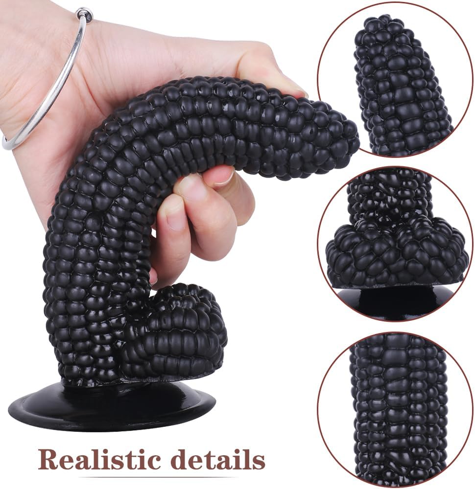 18 cm Zwarte Maïskolf Dildo met Noppen