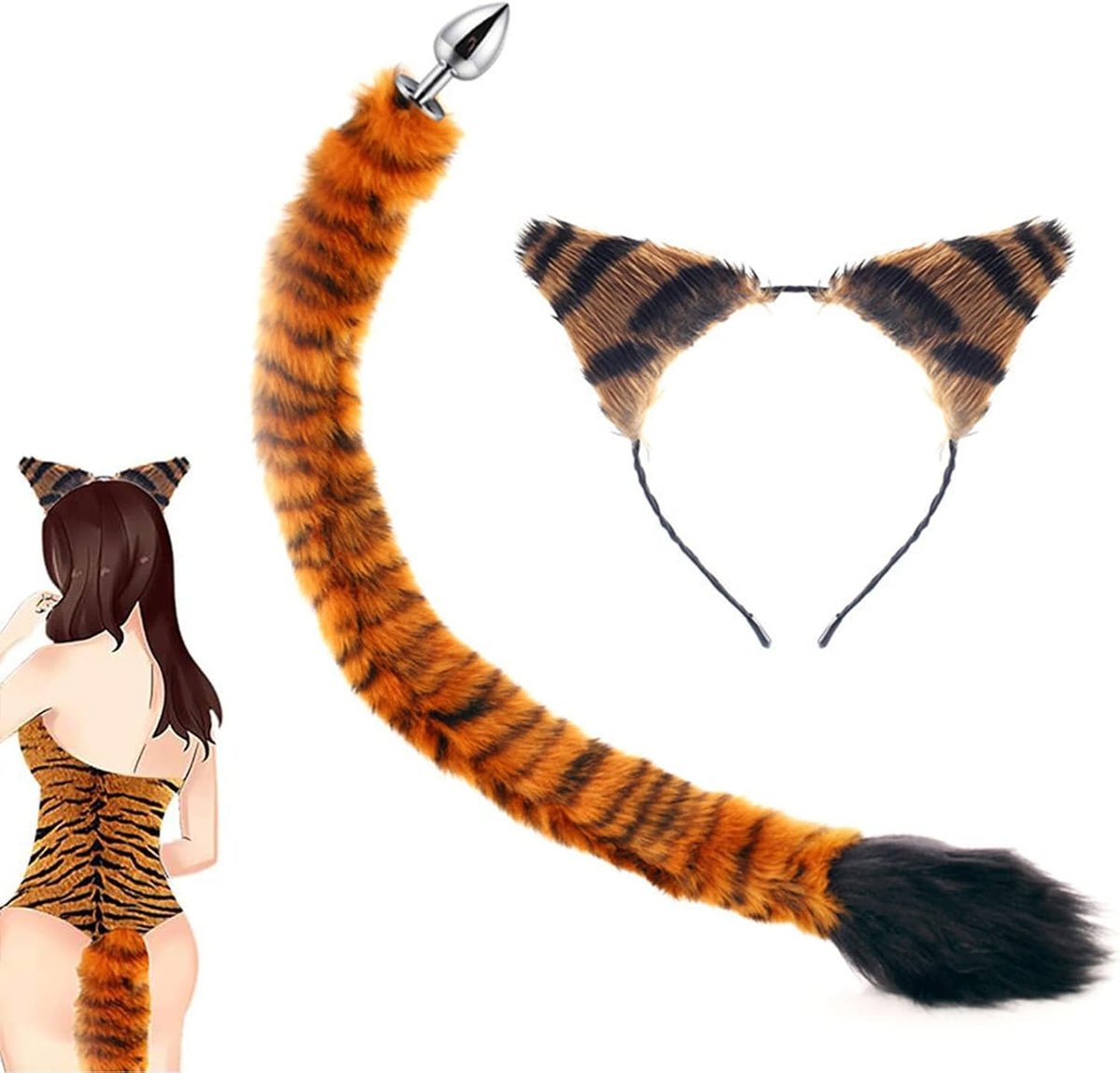 Tijger Butt Plug With Fur Tail Oorenset