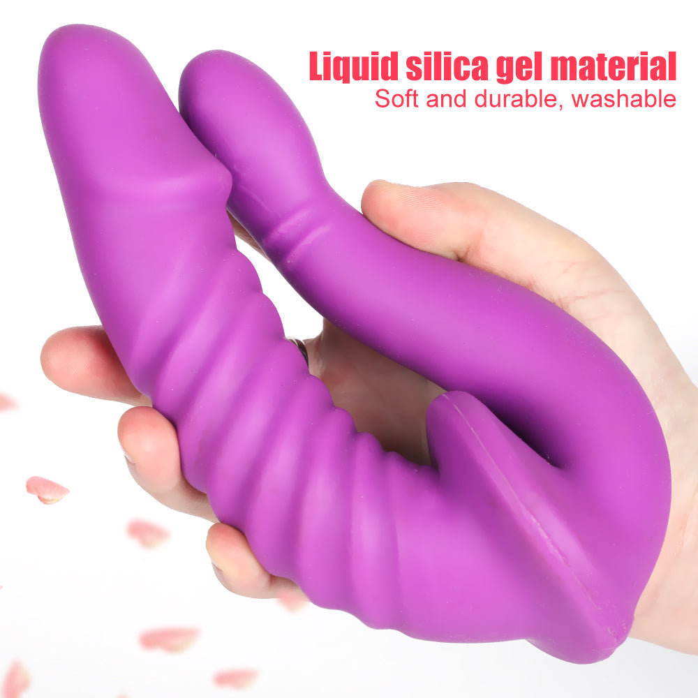 Geribbelde Dubbelzijdige Strapless Strapon Voor Lesbische Koppels