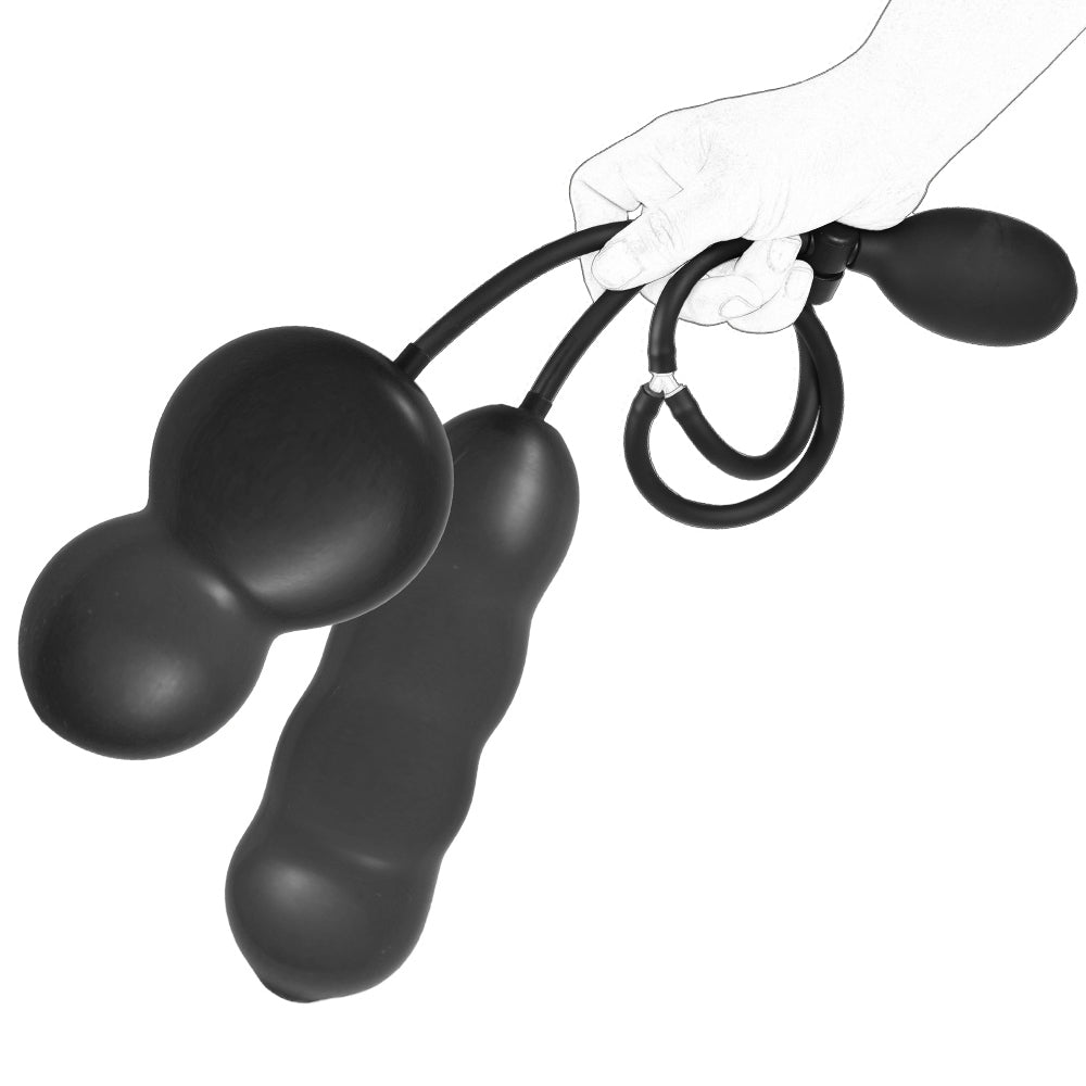 Black Dubbelzijdige Kralen Inflatable Anal Plug