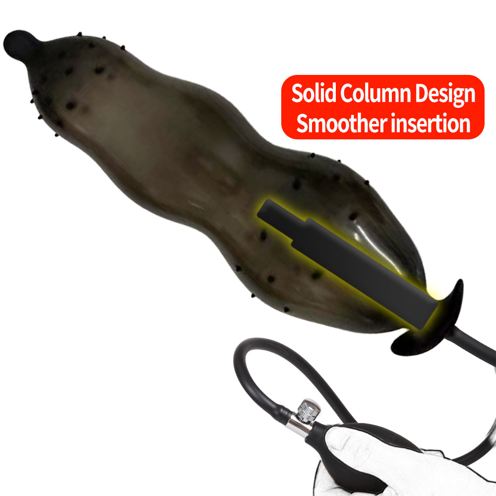 Zwarte Opblaasbare Buttplug met Kralen en Noppen