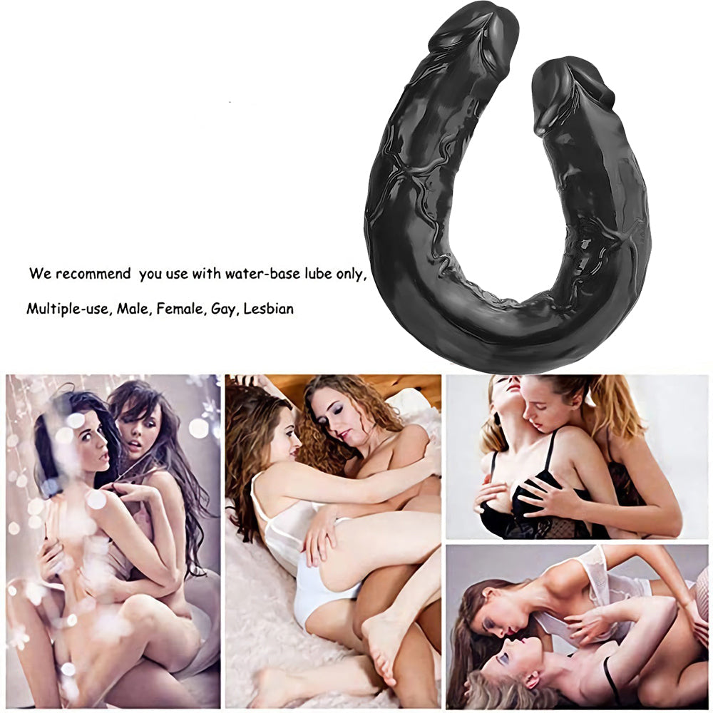 Dubbele Dildo 45.7 cm Zwart Lange Geribbelde Speelgoed
