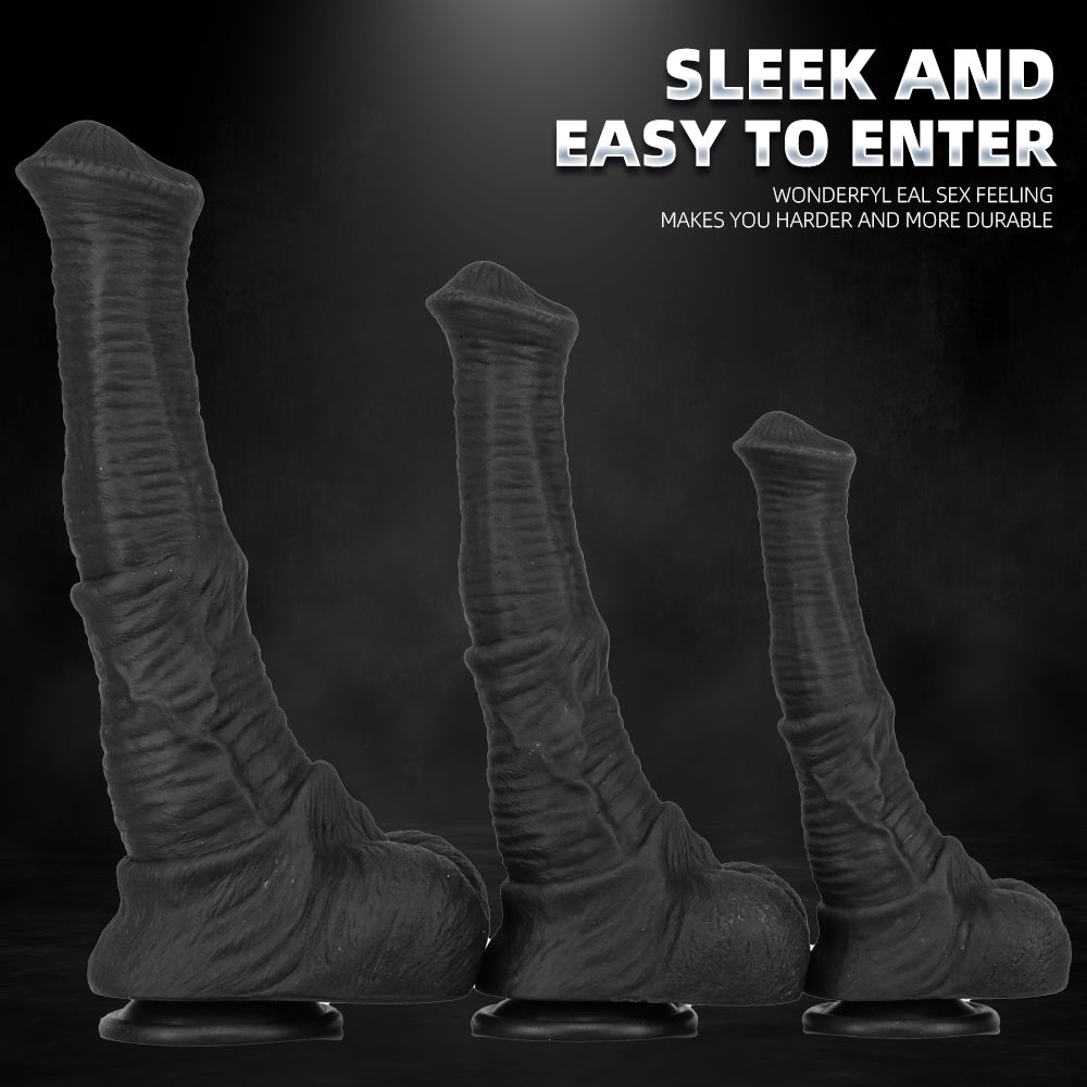 Black Fantsy Gebogen Getextureerd Horse Dildo
