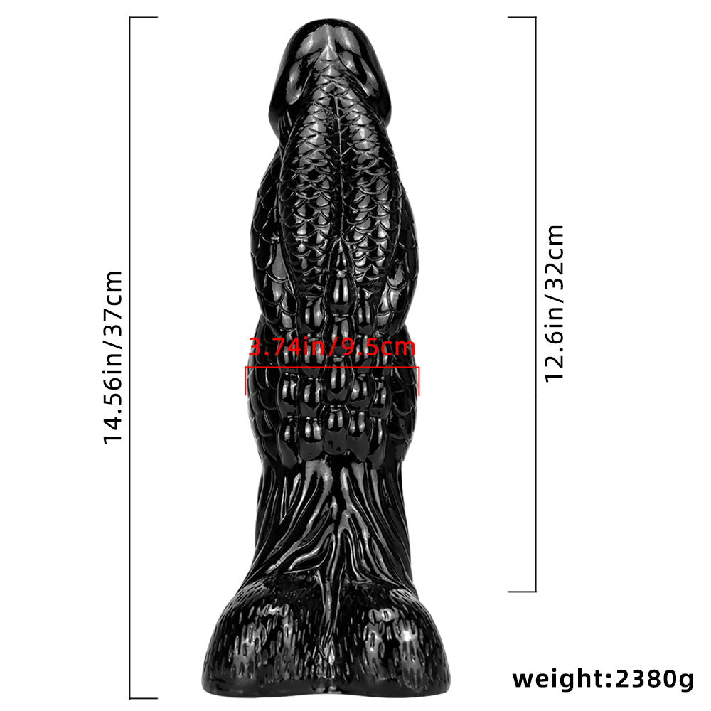 37cm Zwarte Fantasy Monsterdildo Met Schaal
