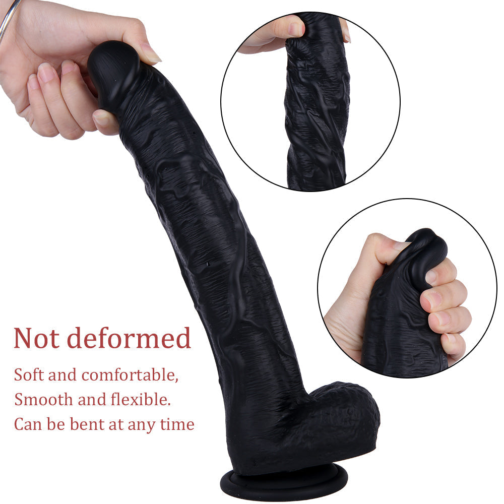Silicone Dildo 29 cm Zwart En Gebogen