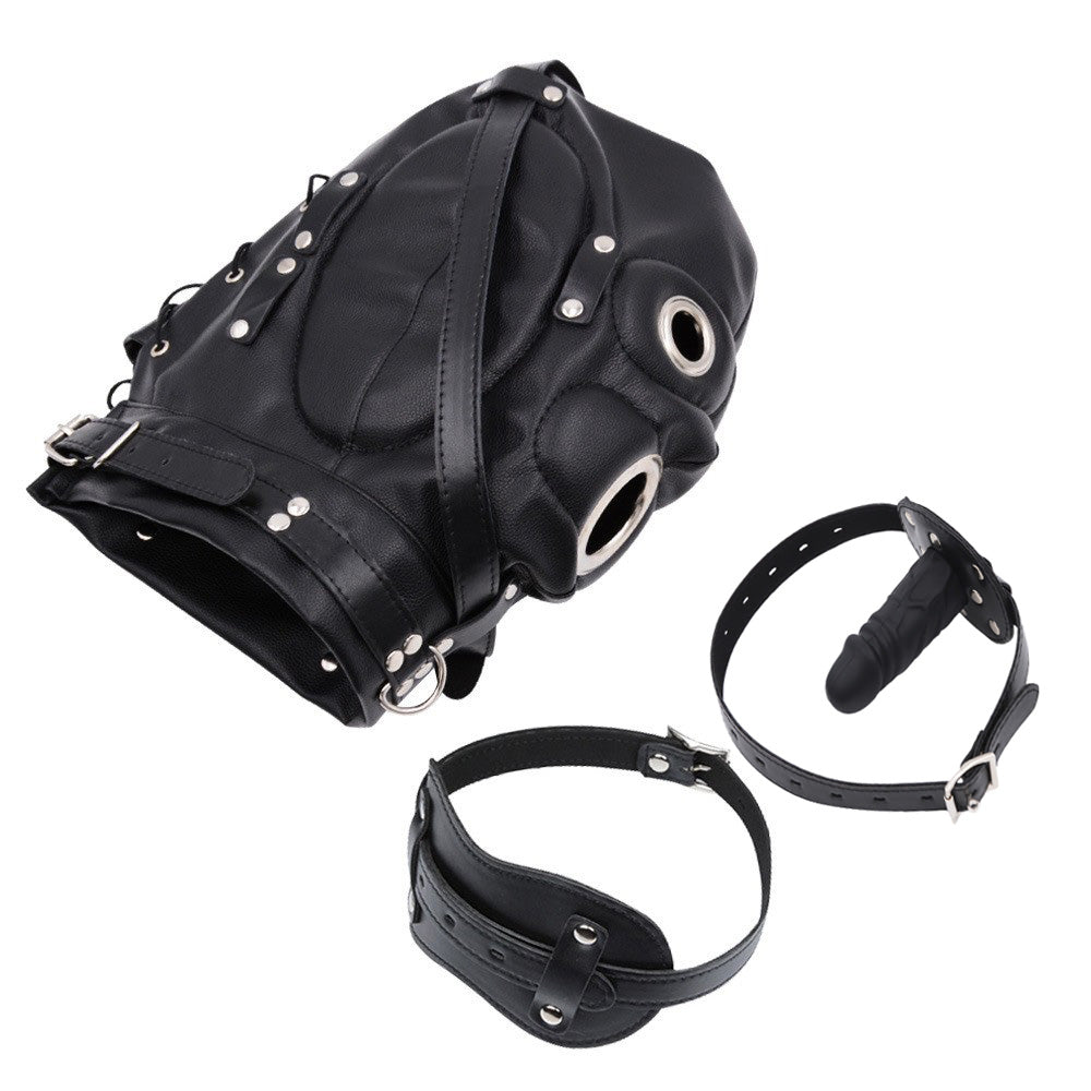Leather BDSM Bondage Dildo Gag Mask