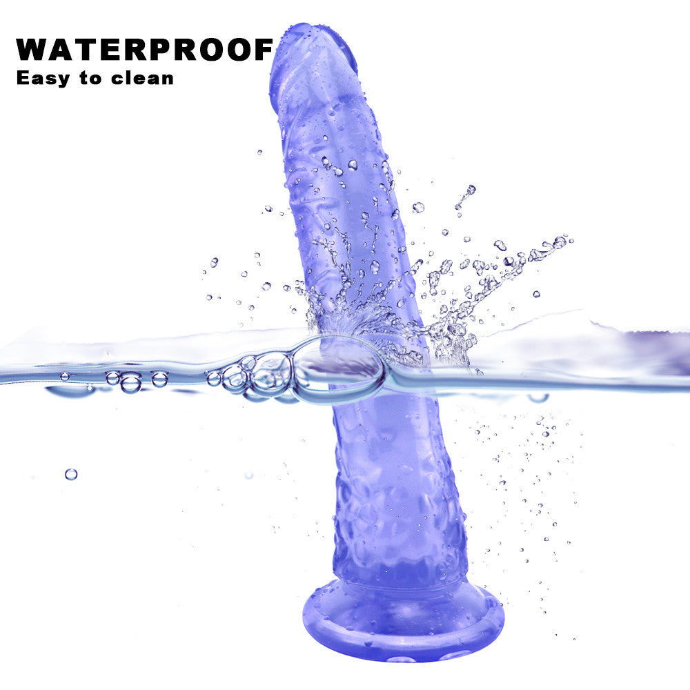 Blauwe Slanke Zuignap Dildo Met Jelly Look