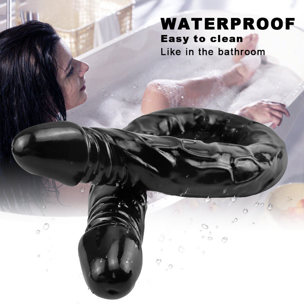55cm Zwarte Doppeldildo XXL Met Realistische Koppen
