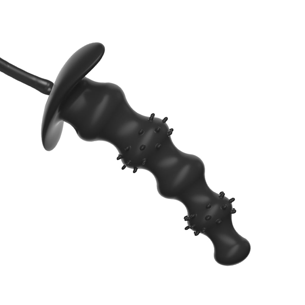 Zwarte Opblaasbare Buttplug met Kralen en Noppen