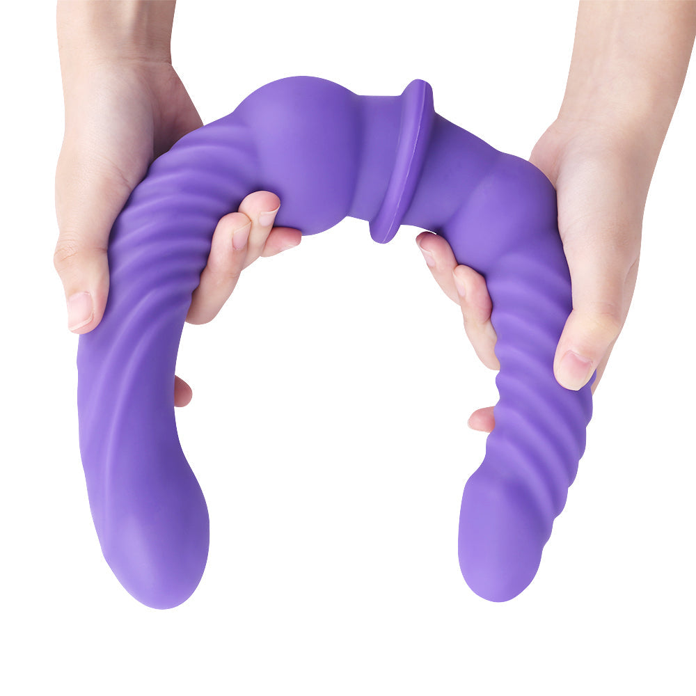 43 cm Paarse Geribbelde Doppeldildo XXL