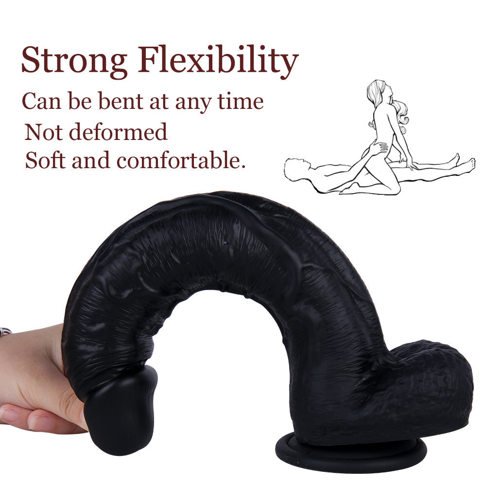Silicone Dildo 29 cm Zwart En Gebogen