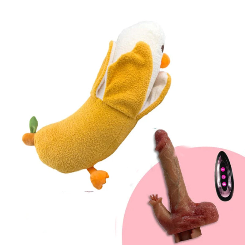 Banaan Eend Pluche Stotende Dildo Met Likfunctie