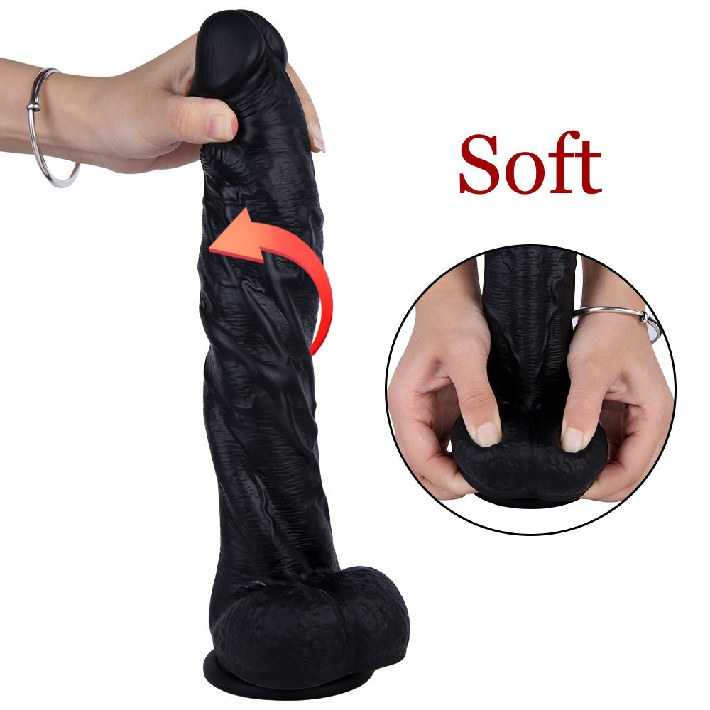 Silicone Dildo 29 cm Zwart En Gebogen