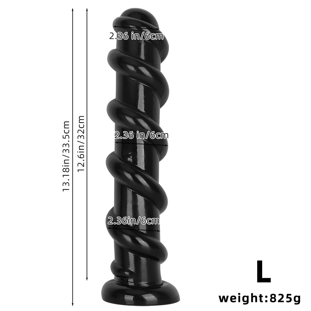 Zwarte Dikke Huge Dildo met Spiraalvormige Ribbels