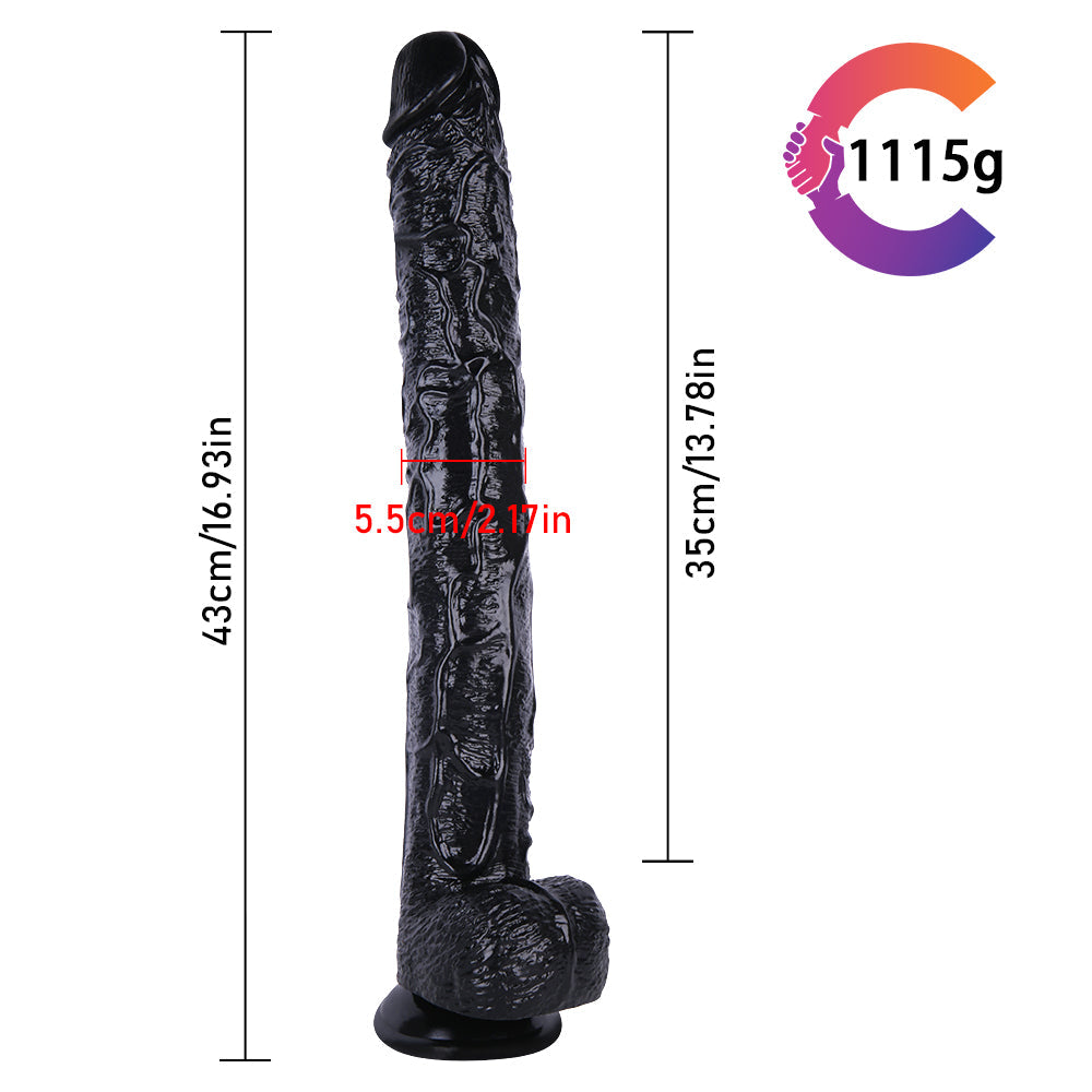 41cm XXL Zwarte PVC Strap On Dildo