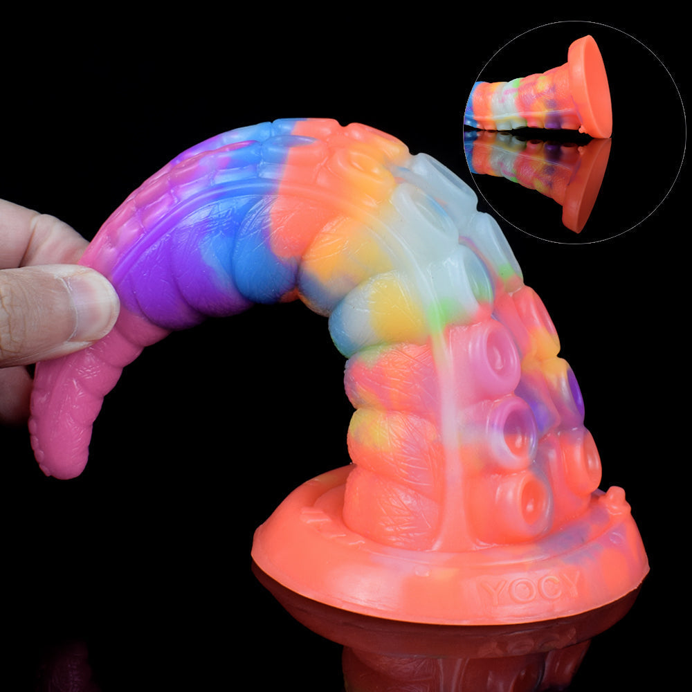 Lichtgevende Rainbow Fantasy Octopus Tenticle Dildo