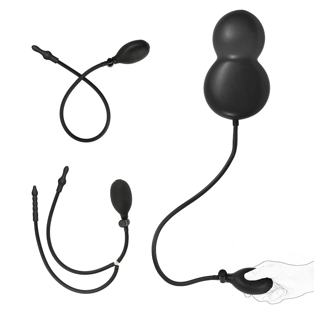 Black Dubbelzijdige Kralen Inflatable Anal Plug