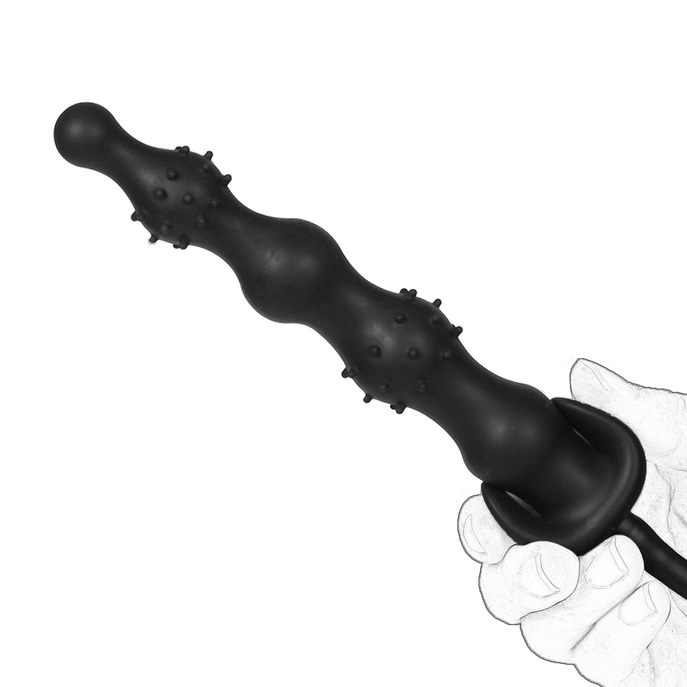 Zwarte Opblaasbare Buttplug met Kralen en Noppen