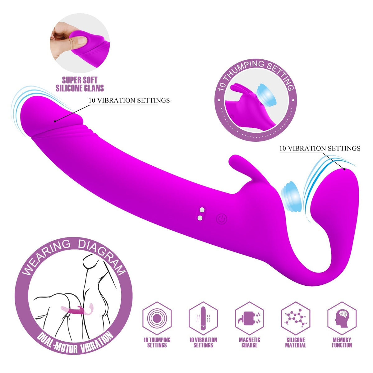 Dubbele Strapless Dildo Met Vibrerende Rabbit Stimulator
