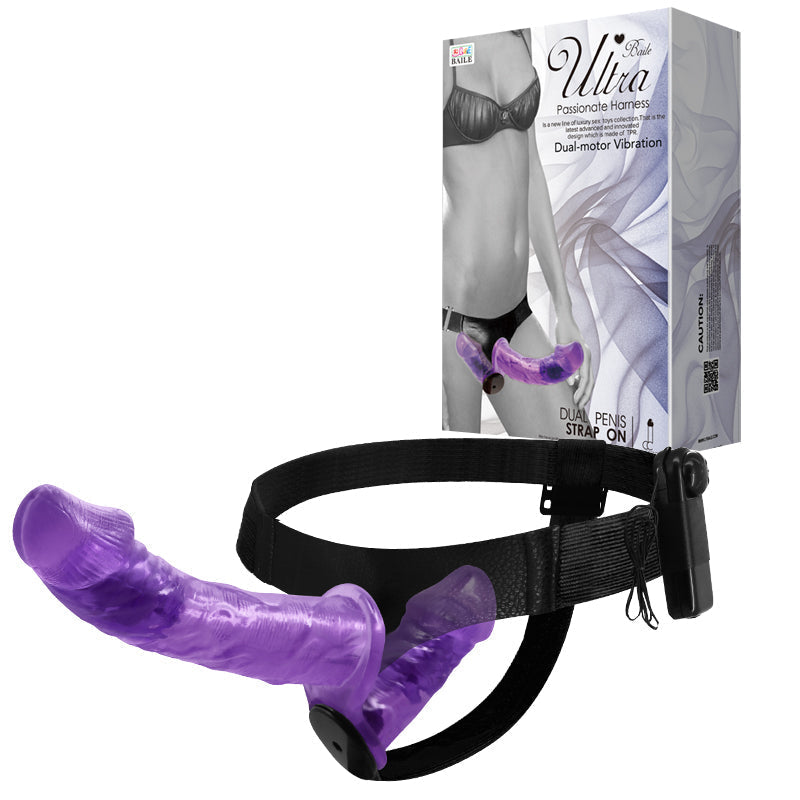 Paarse Verstelbare Dubbele Vibrator Strap-On Dildo