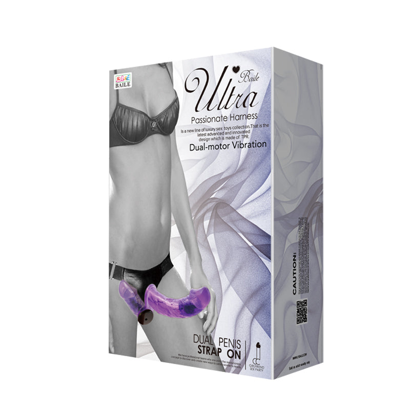 Paarse Verstelbare Dubbele Vibrator Strap-On Dildo