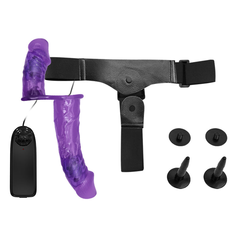 Paarse Verstelbare Dubbele Vibrator Strap-On Dildo