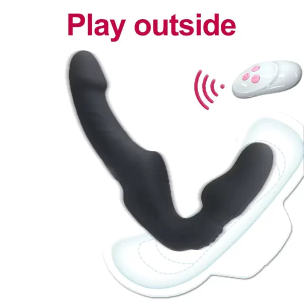 Black Dubbele Vibrerende Strapless Strapon Met Afstandsbediening