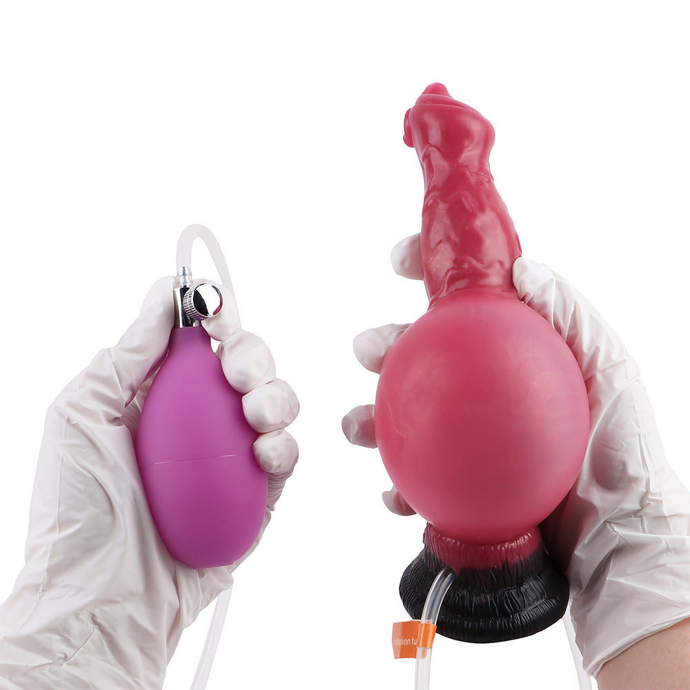 Rode Honden Squirting Dildo Met Opblaasbare Knot