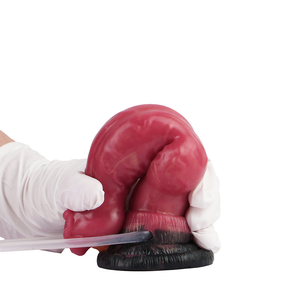 Rode Honden Squirting Dildo Met Opblaasbare Knot