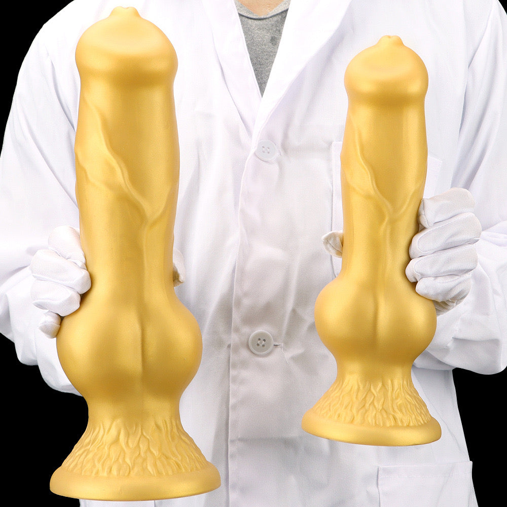 Gold Silicone Knot Dog Dildo Fantasy