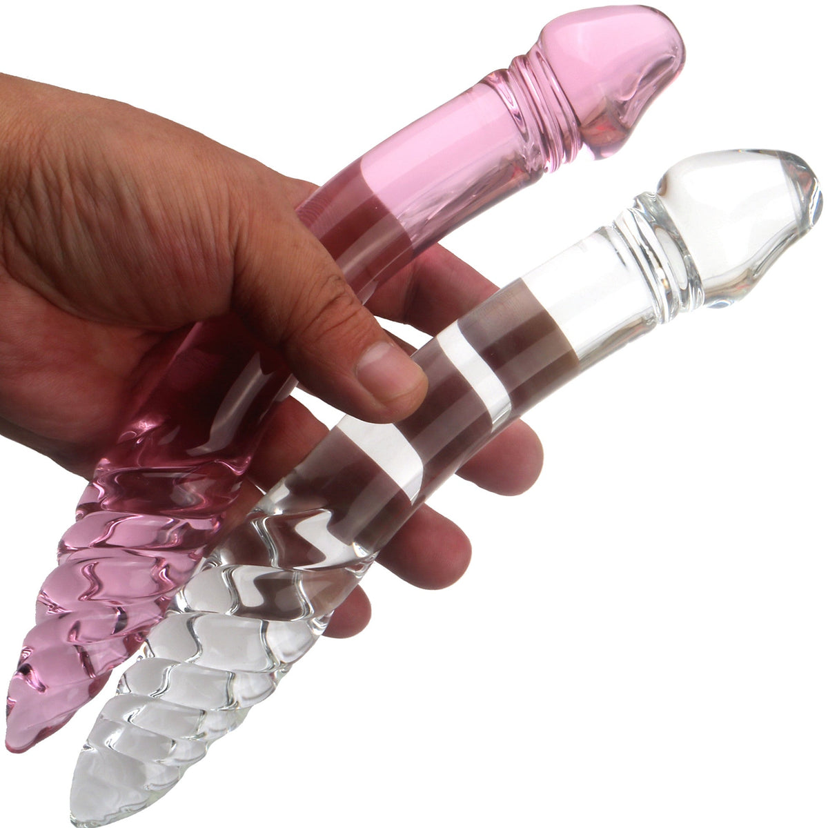 23cm Roze Glazen Dubbele Dildo Met Spiraalboorkop