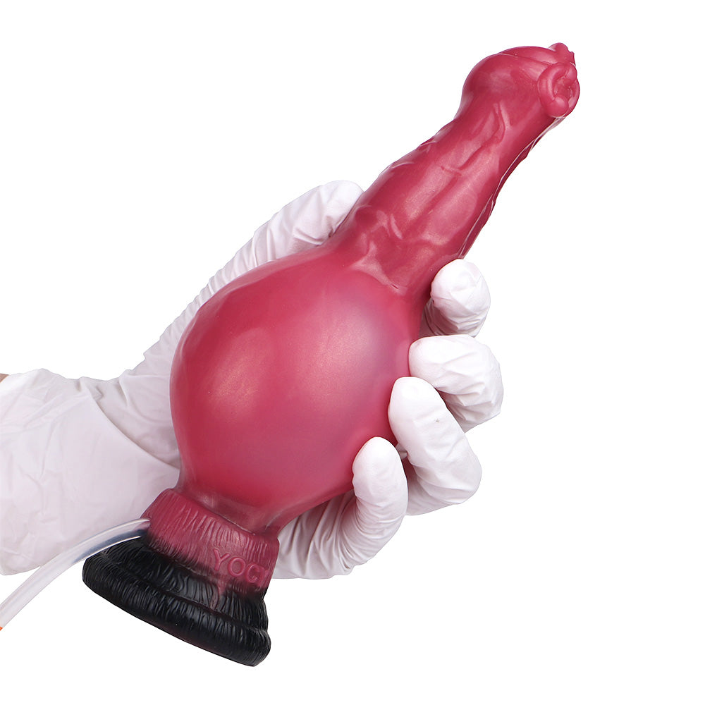 Rode Honden Squirting Dildo Met Opblaasbare Knot