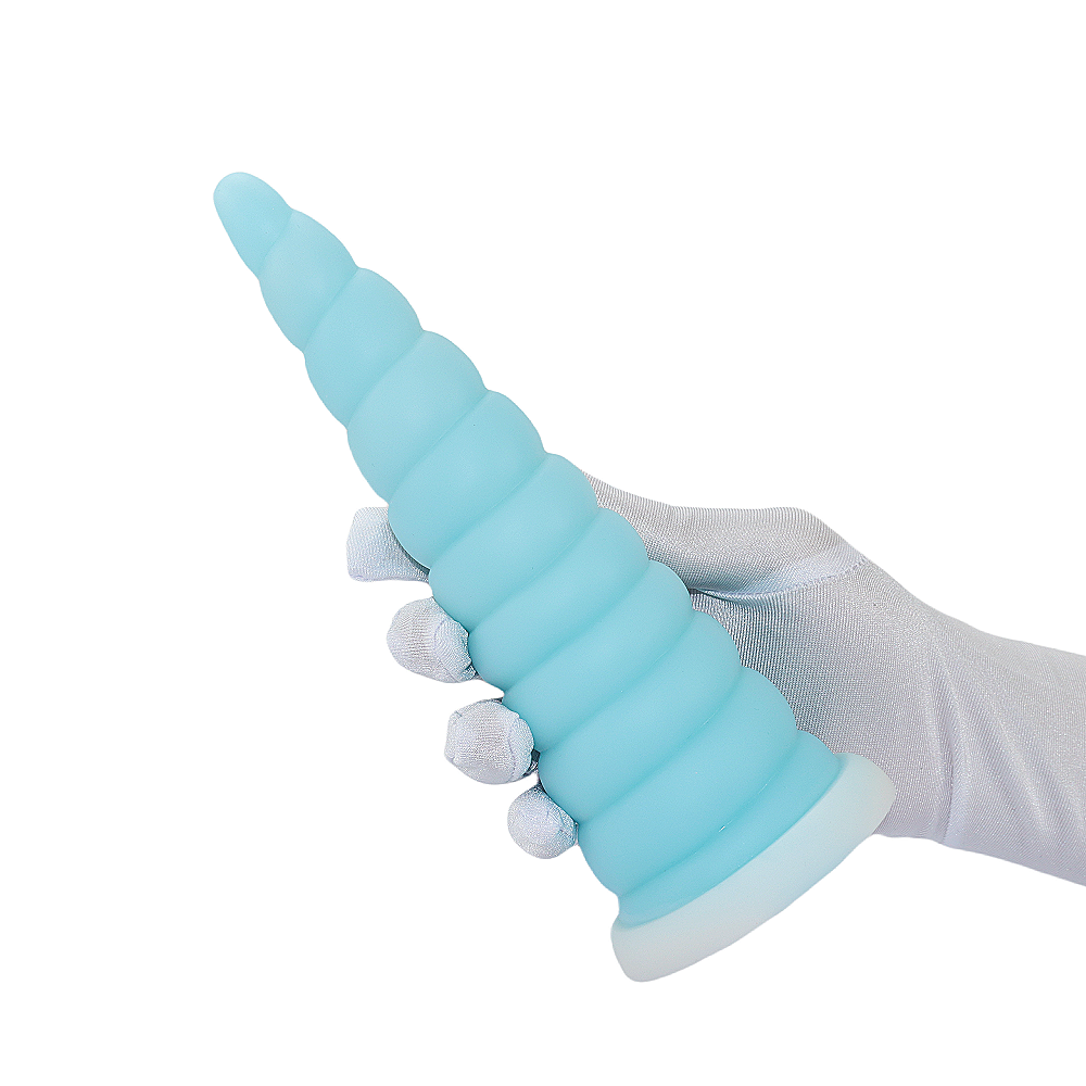 Blauwe Unicorn Dildo met Geribbelde Structuur