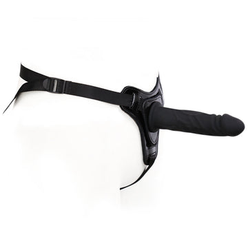 Zwarte Glanzende Leren Strap-On Dildo 15 cm