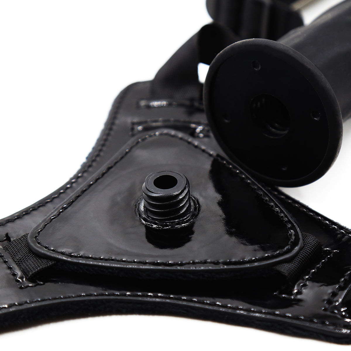 Zwarte Glanzende Leren Strap-On Dildo 15 cm