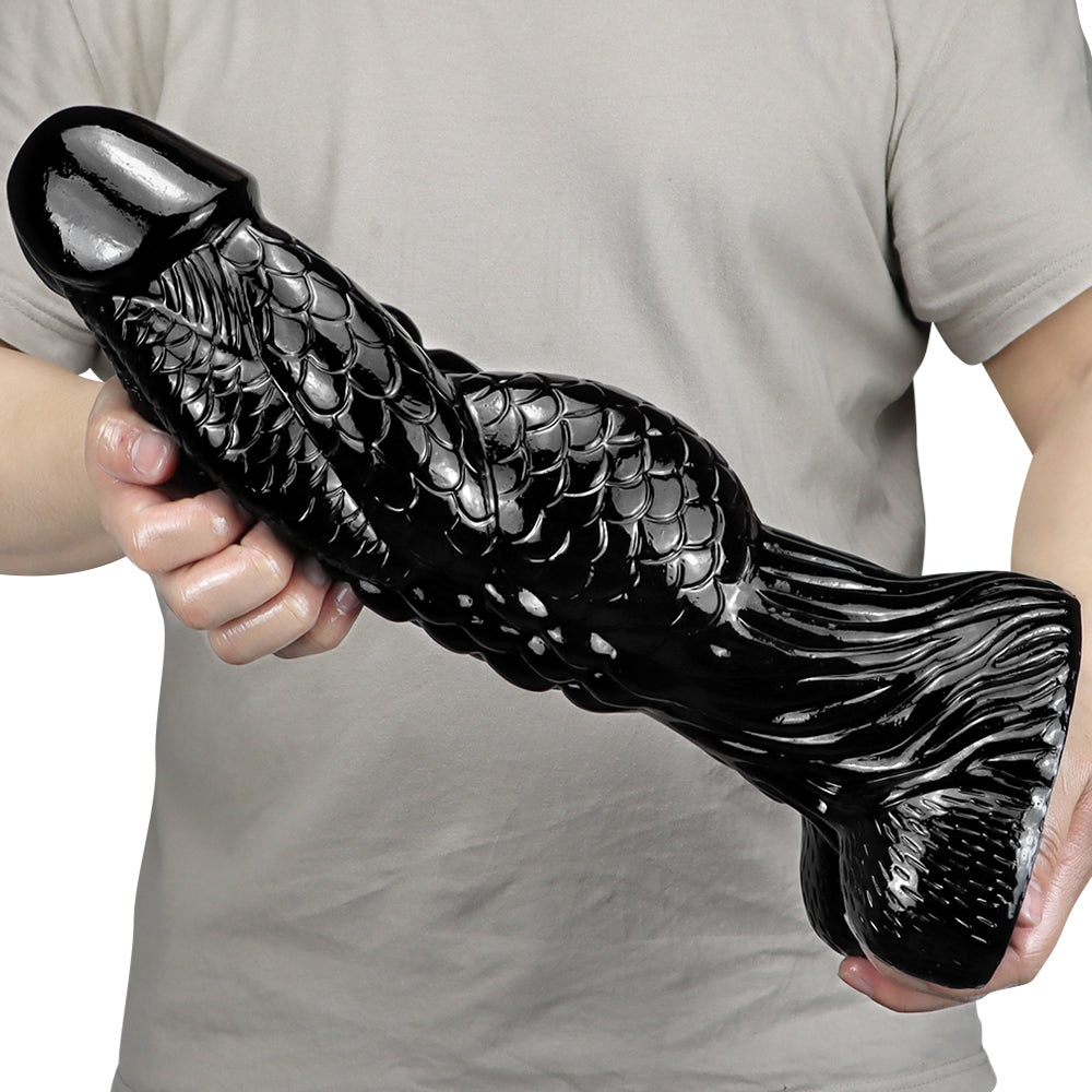 37cm Zwarte Fantasy Monsterdildo Met Schaal