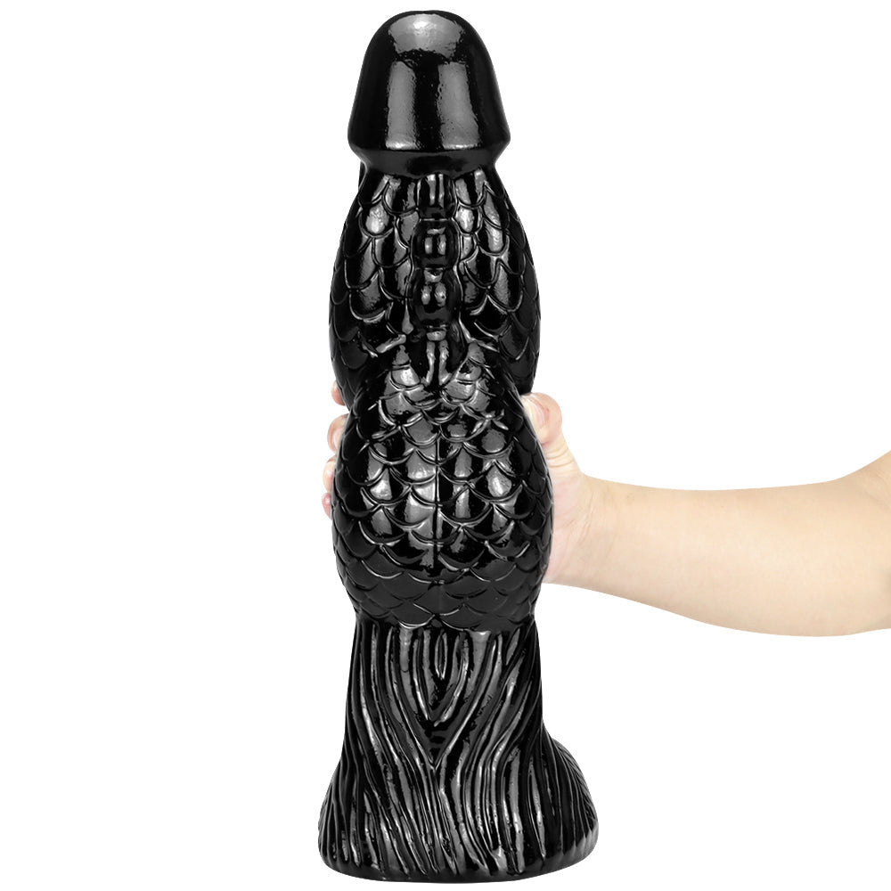 37cm Zwarte Fantasy Monsterdildo Met Schaal