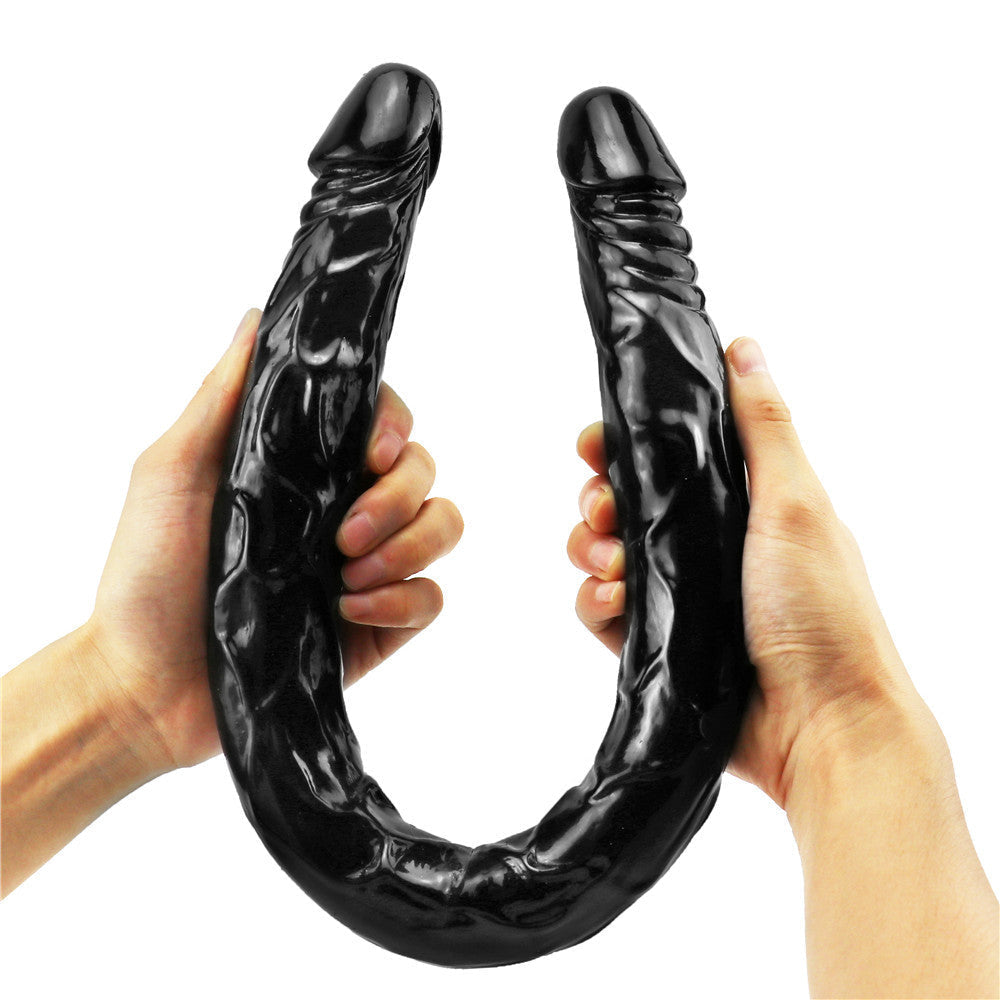 55cm Zwarte Doppeldildo XXL Met Realistische Koppen