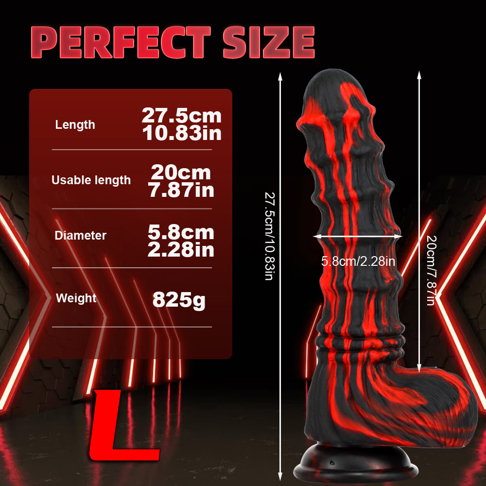 Zwart Rode Geribbelde Monsterdildo Met Zuignap